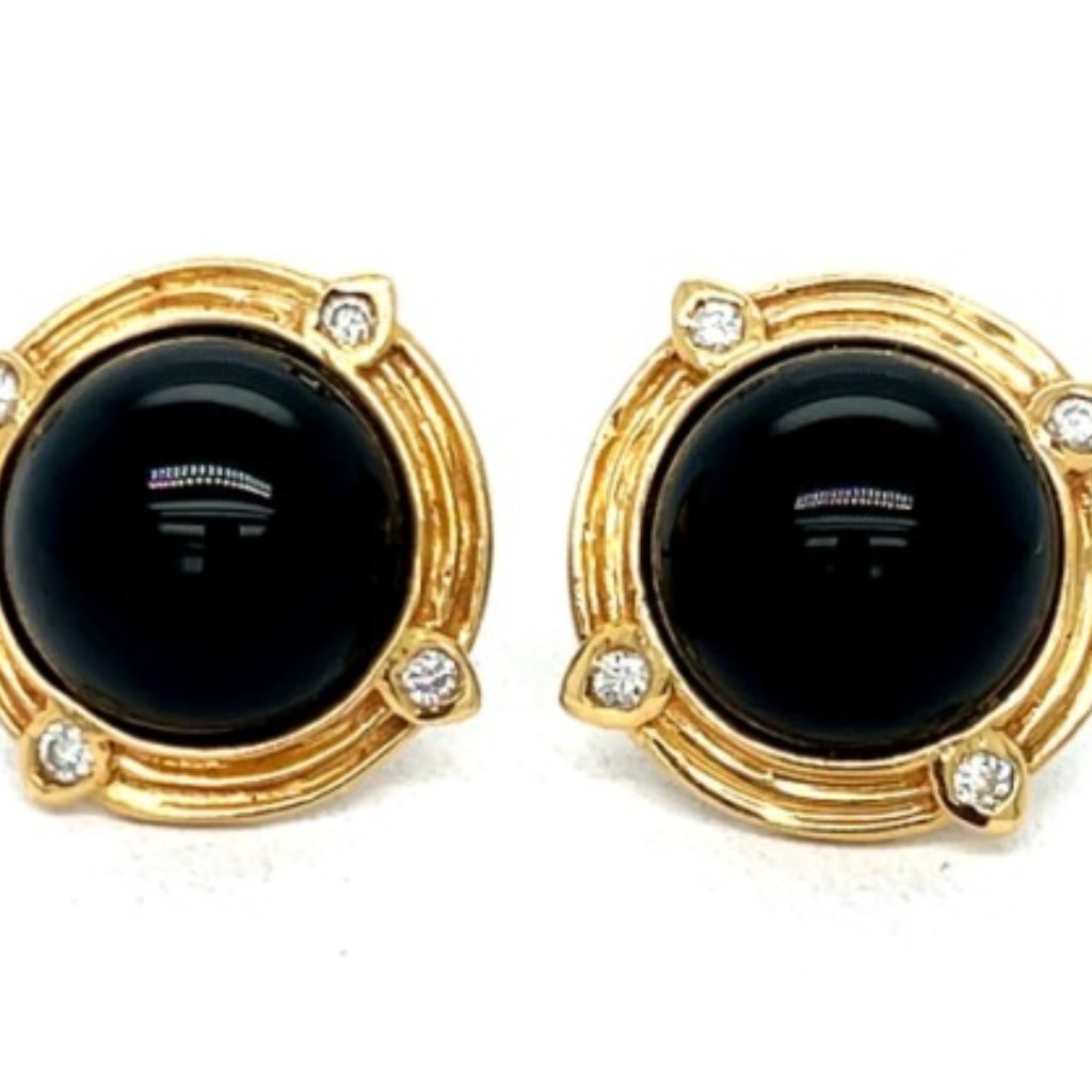 14k Fortunoff Diamond  Onyx Solid 14k Yellow Gold Earrings